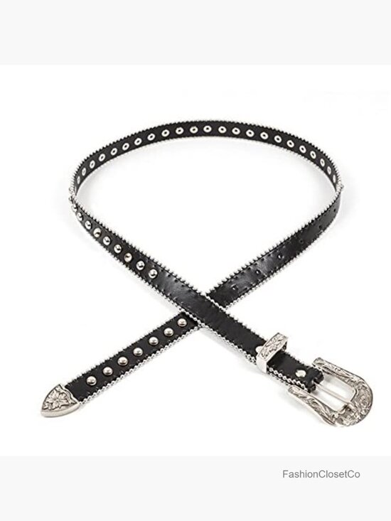 Vintage Western Studded Skinny Dress Belt Faux Leather Punk Rivet